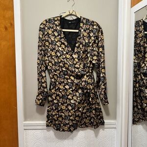 Zara Floral Wrap Dress Jumpsuit Romper - Black and Yellow